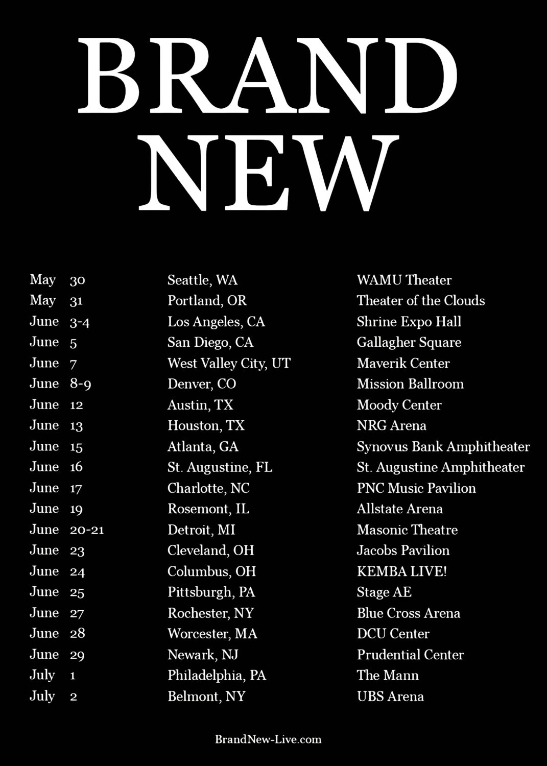 Brand New 2026 tour poster